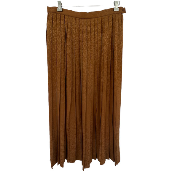 VINTAGE Silk Pleated Midi Skirt Cooper Brown Jacquard Size 12 Best Fits S/M - Picture 1 of 8